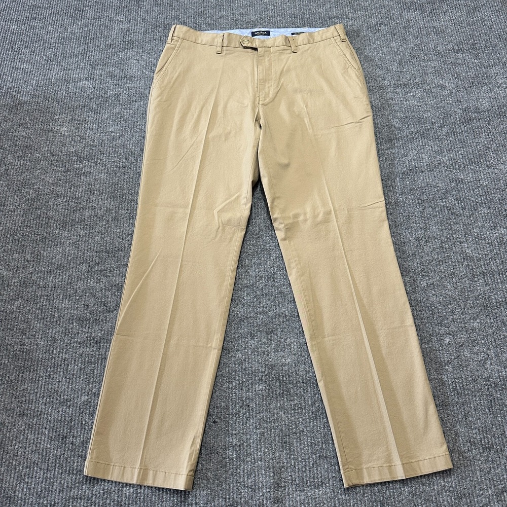 Nautica Beacon Pant Mens‎ 38x34 Beige Flat Front A Bit Trimmer Mid Rise Chino